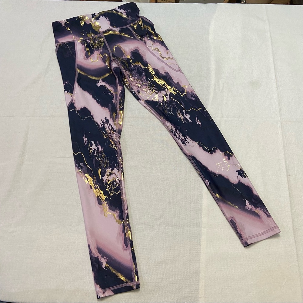 Old Navy Girls Leggings- Purple & Lavender With Gold Metallic-Side Pockets 14/16